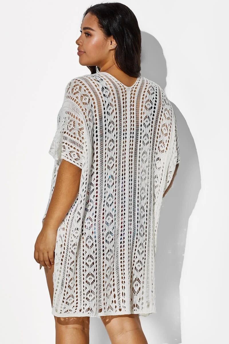 White Half Sleeves HollowOut Cover Up - Image 2