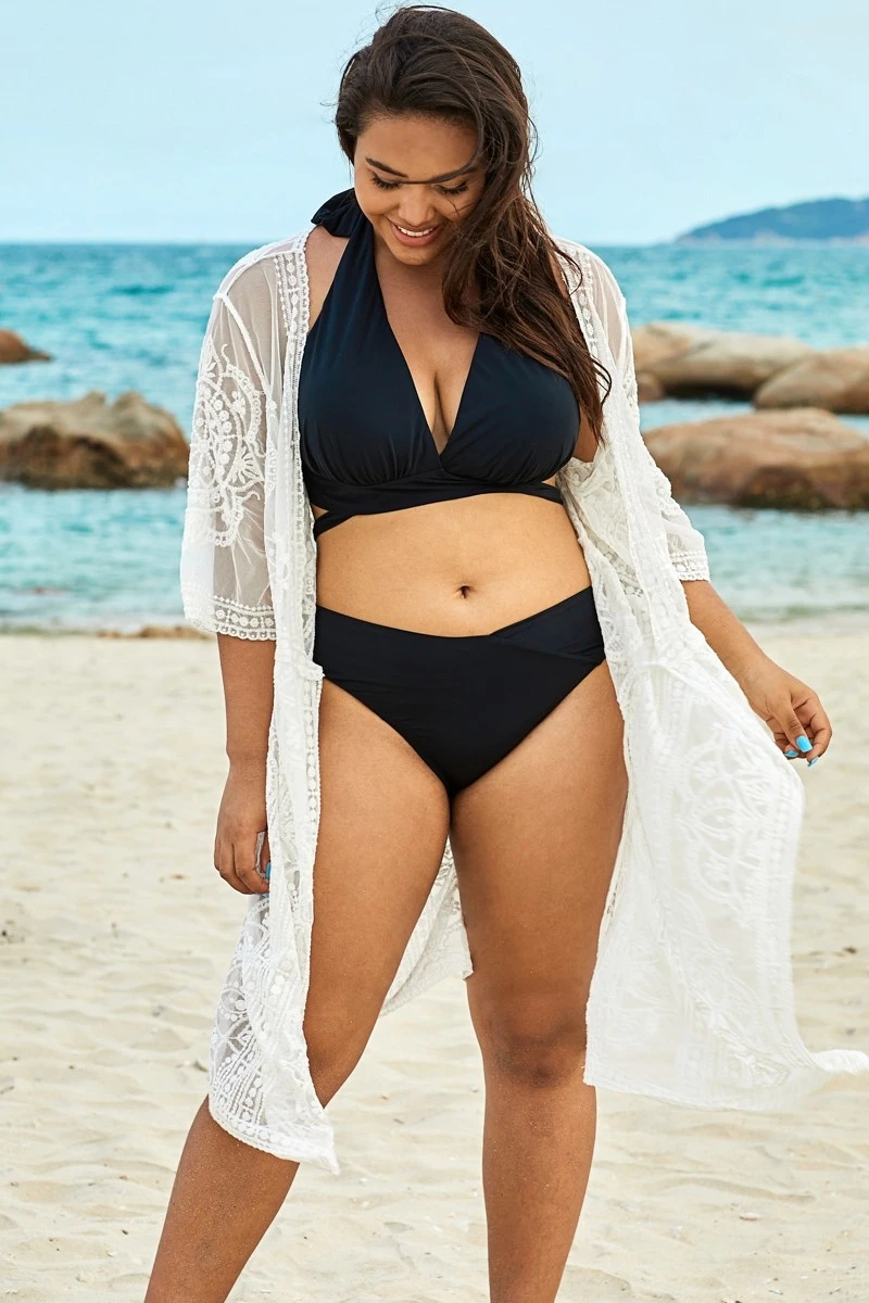 White Sexy Waves Embroidery Cover Up - Image 5