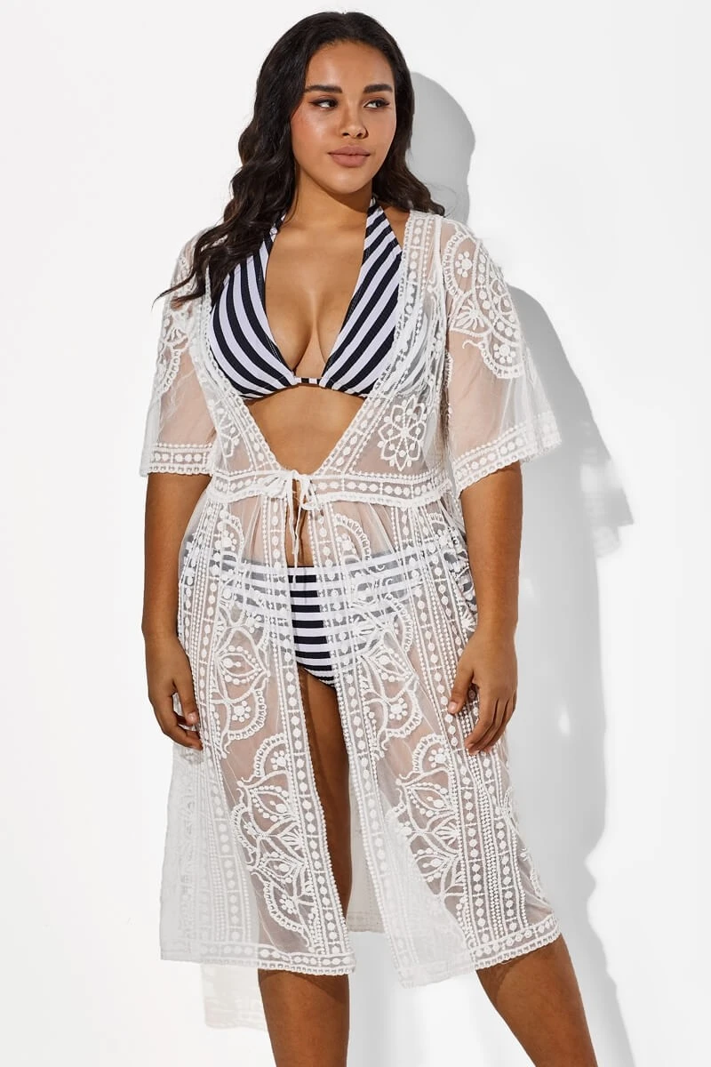 White Sexy Waves Embroidery Cover Up - Image 10