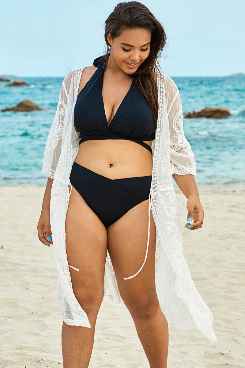 White Sexy Waves Embroidery Cover Up - Image 2