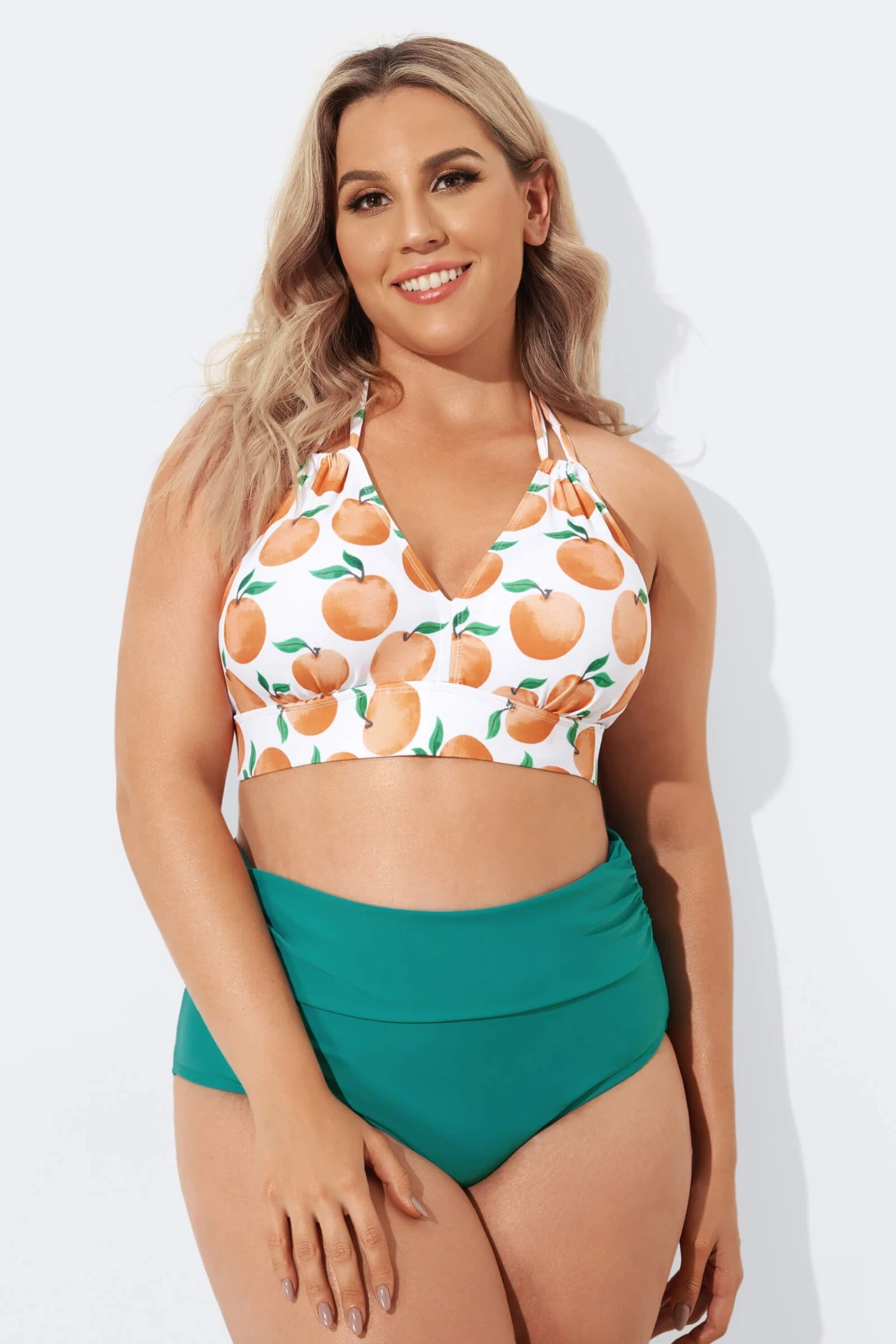 Fashion Fruit Print V-Neck Halter Bikini Set - Image 4