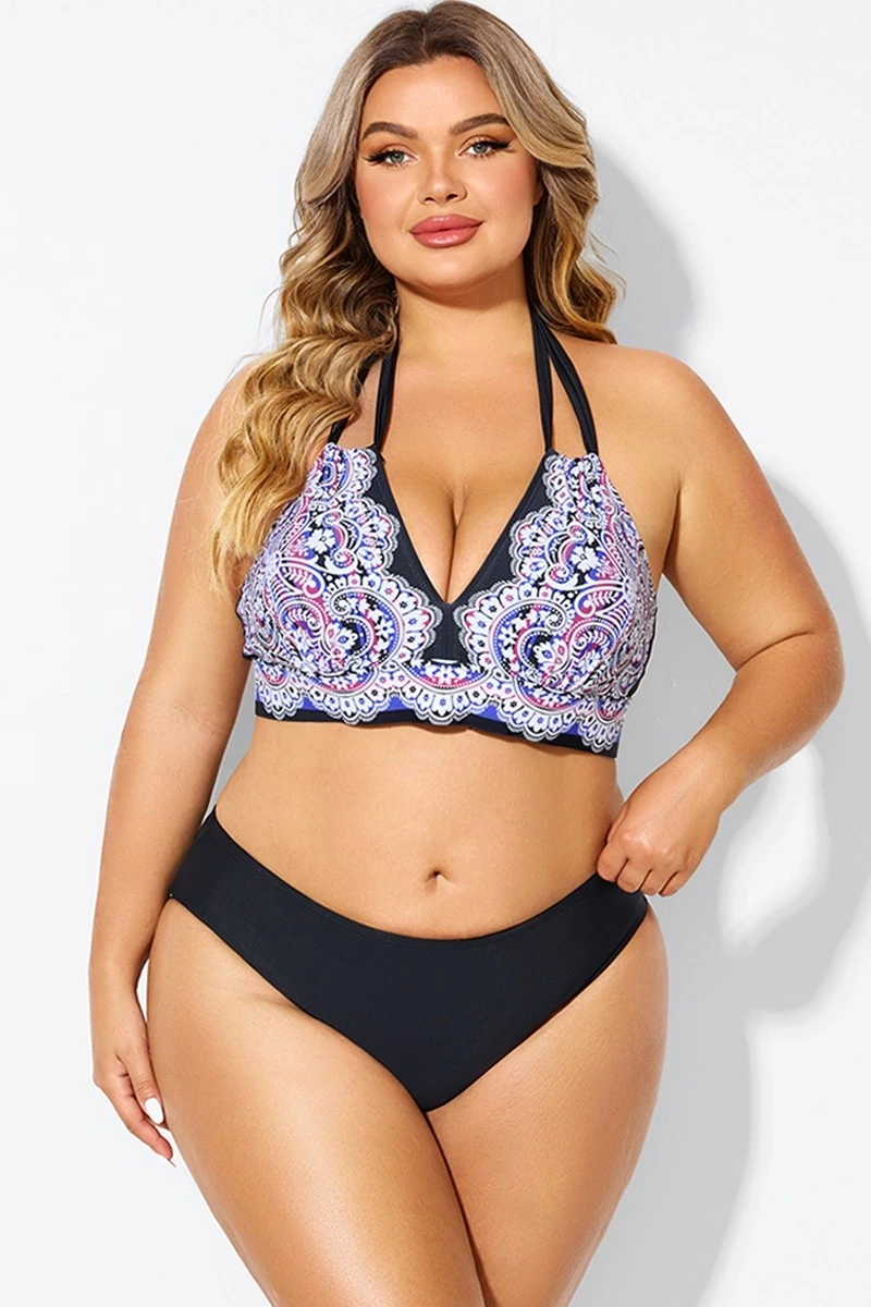 Printed Self-tie Halter Straps Bikini Top - Image 3