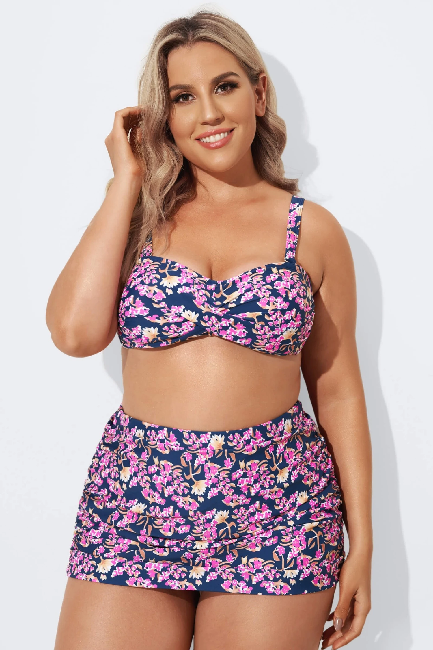 Purple Floral Twist Front Bandeau Bikini Set