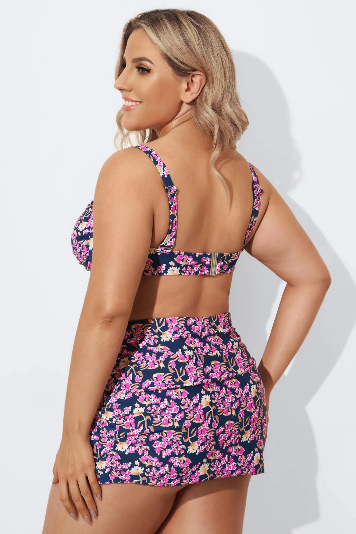 Purple Floral Twist Front Bandeau Bikini Set - Image 2