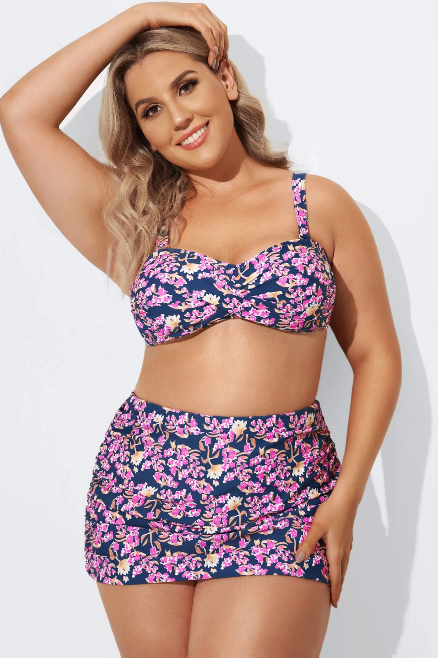 Purple Floral Twist Front Bandeau Bikini Set - Image 4