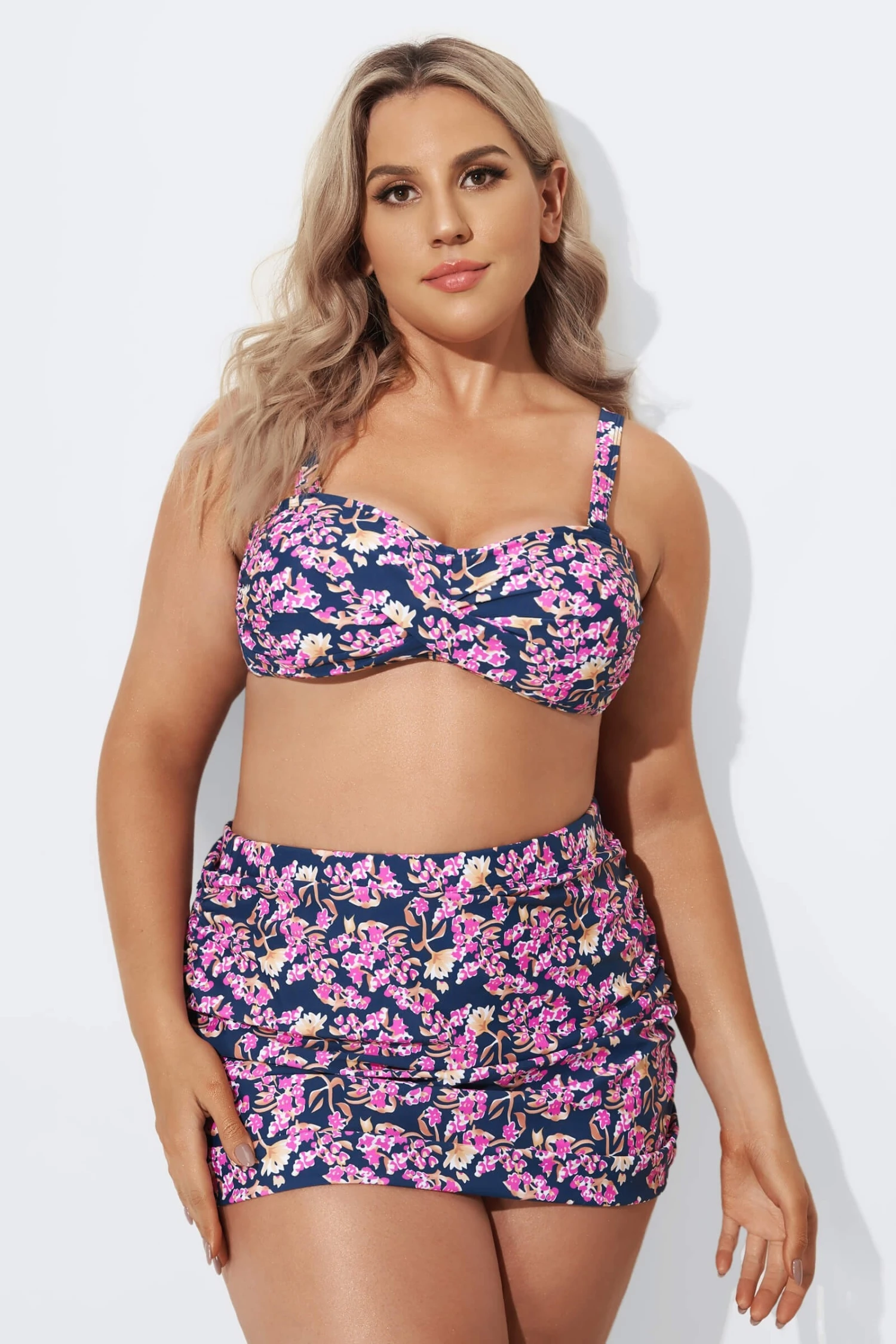 Purple Floral Twist Front Bandeau Bikini Set - Image 3