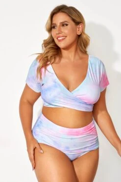 Tie Dye Printed V-neck Elegant Bikini Top