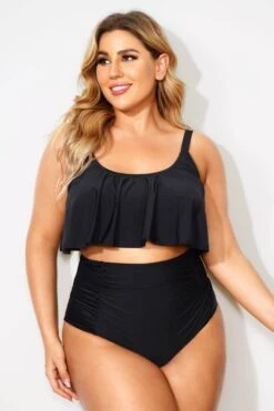 Black Sexy Scoop Neck High Waist Bikini Set