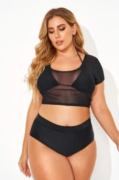 Black Sexy Women Mesh Crop Bikini Top