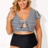 Black & White Stripe Retro Women Bikini Top