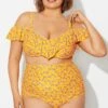 Yellow Floral Ruffled Underwire Women Bikini Top