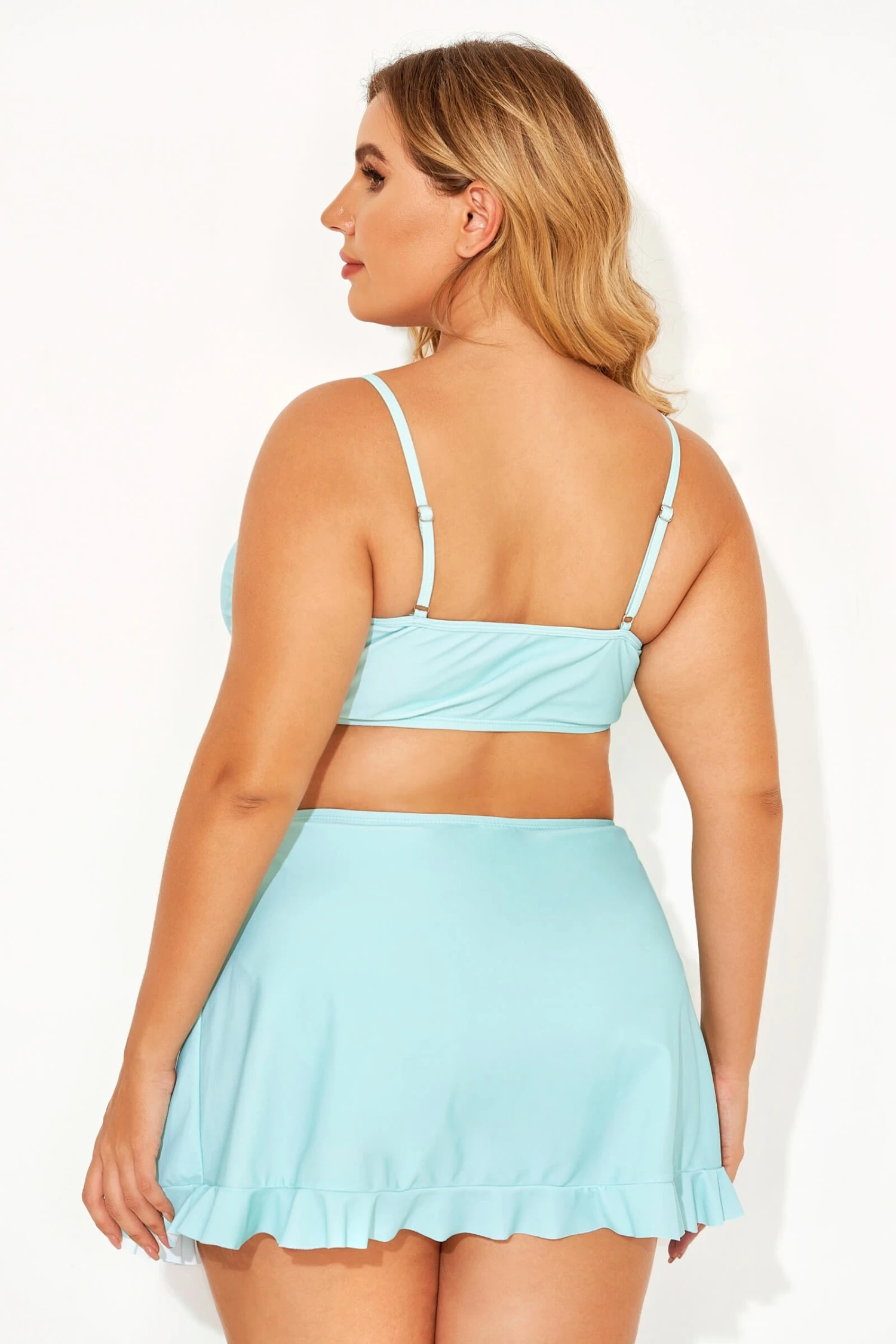 Solid Criss Cross Ruffle Strappy Bikini Top - Image 2