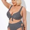 Black Stripes Knot Front Underwire Bikini Top