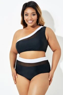 Trendy One Shoulder Bikini Top For Lady