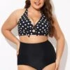 Polka Dot V Neck Front Knot Bikini Top