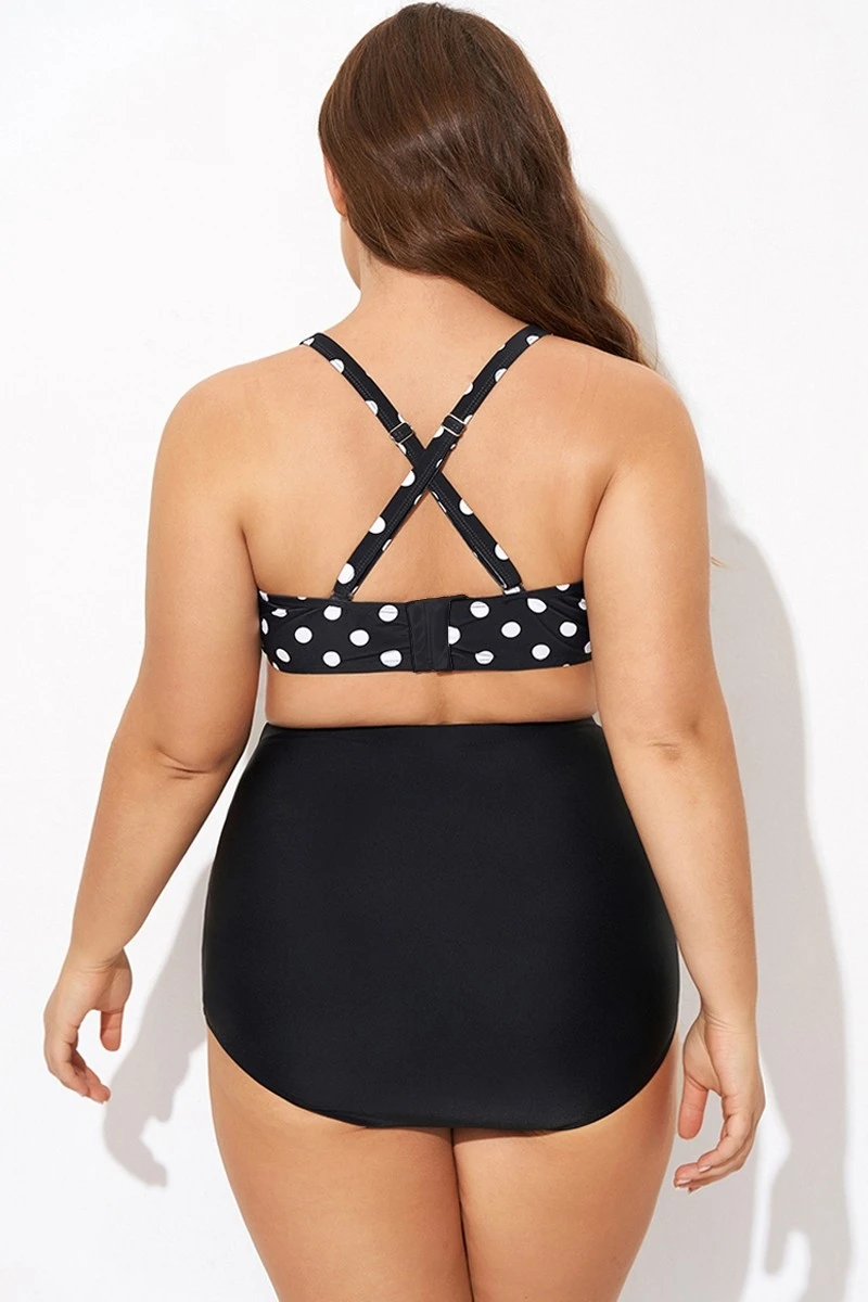 Polka Dot V Neck Front Knot Bikini Top - Image 2