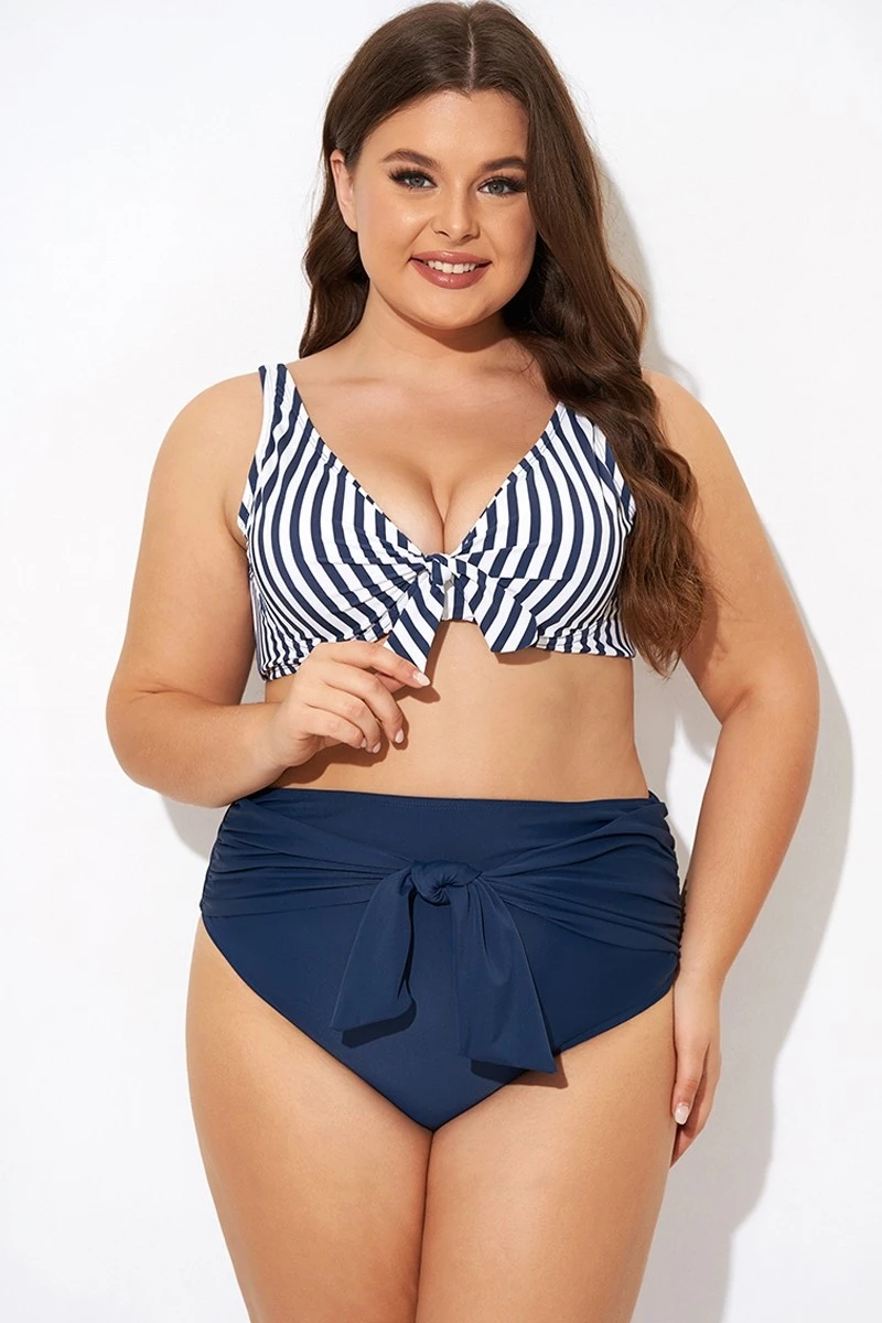 Striped Tie Front Underwire Bikini Top