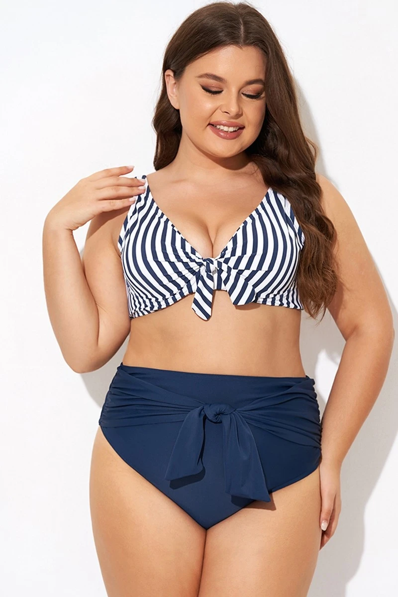 Striped Tie Front Underwire Bikini Top - Image 3
