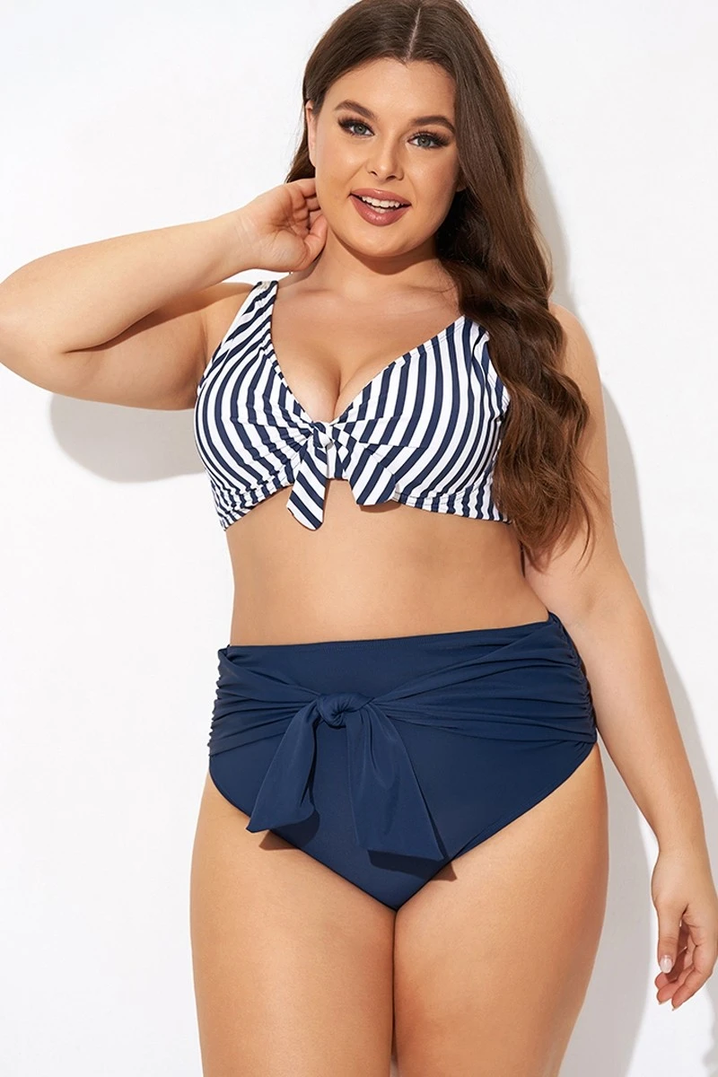 Striped Tie Front Underwire Bikini Top - Image 4