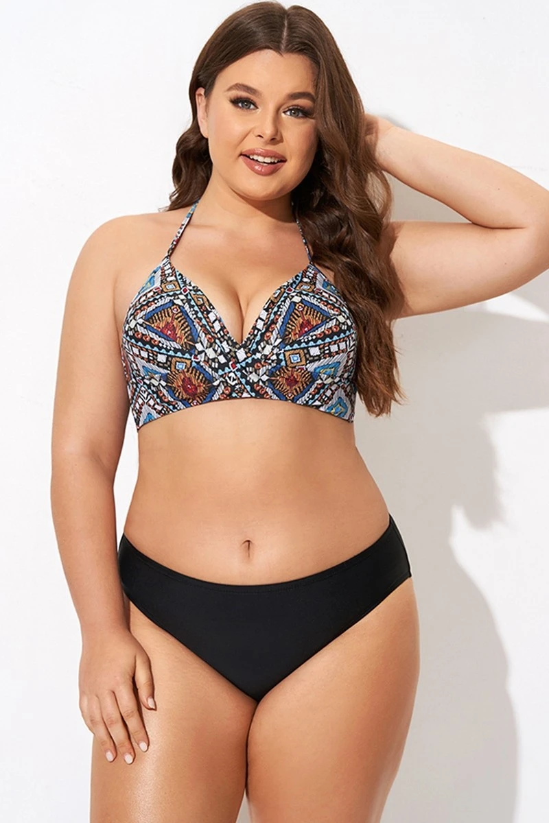 Tribal Pattern Twist Halter Sexy Bikini Top