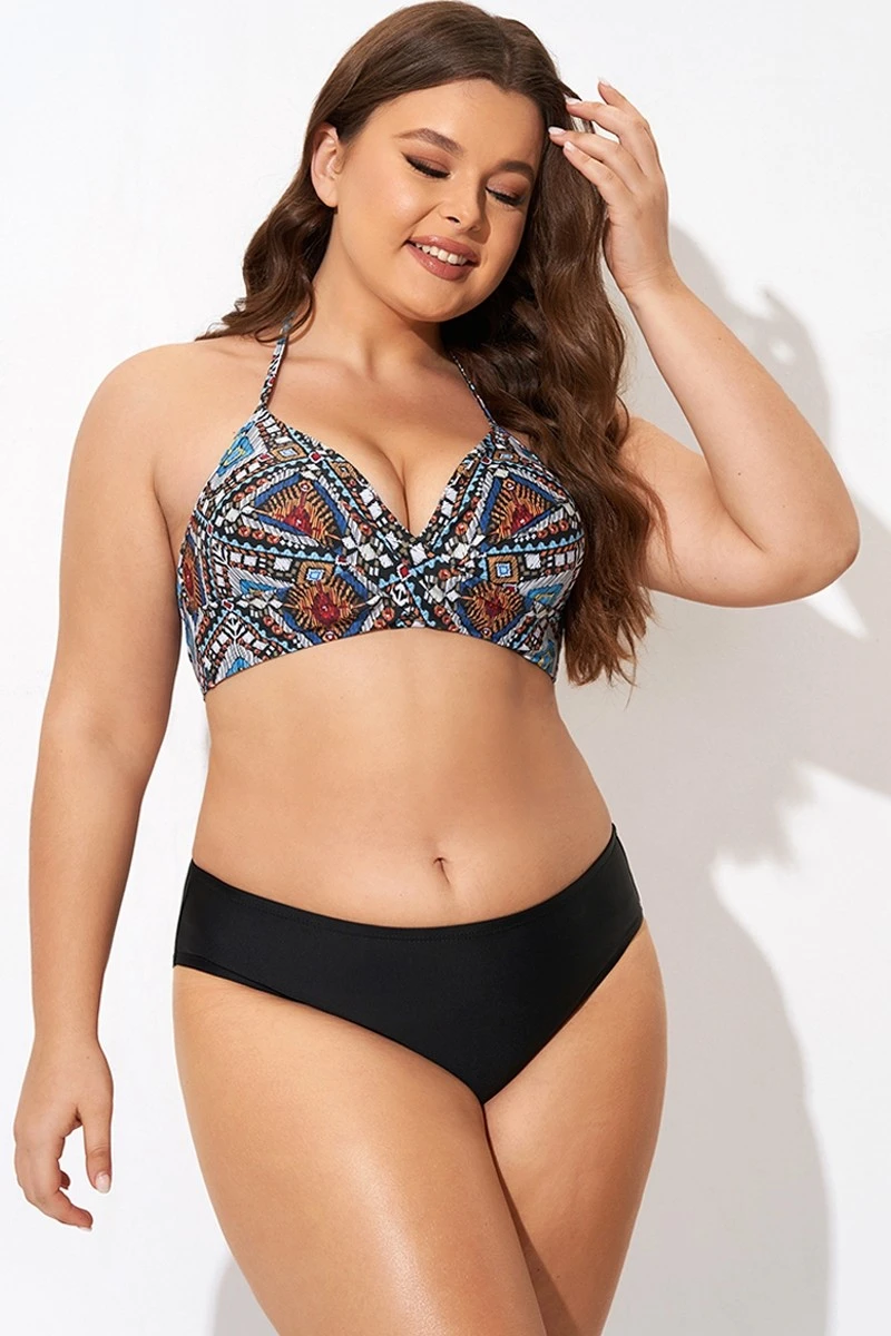 Tribal Pattern Twist Halter Sexy Bikini Top - Image 3