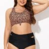 Leopard Print Scoop Neck Front Women Bikini Top