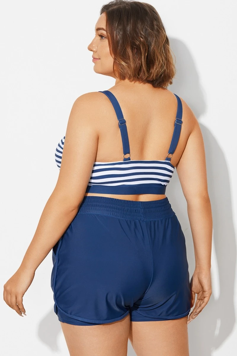 Plus Size Squaue Neck Navy Stripe Bikini Top - Image 2