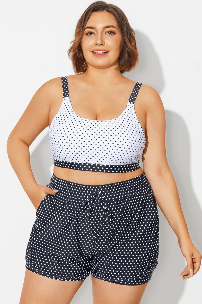 Plus Size Polka Dots Square Neck Bikini Top