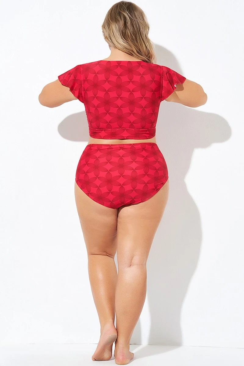 Red Flower Detail Lady Bikini Shorts - Image 2