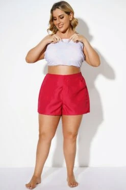 Pink Solid Cargo Swim Short With Pockets