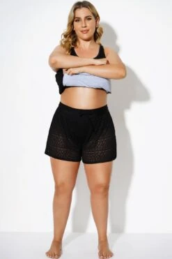 Black Sexy Lace Shorts Attached Swim Bottom