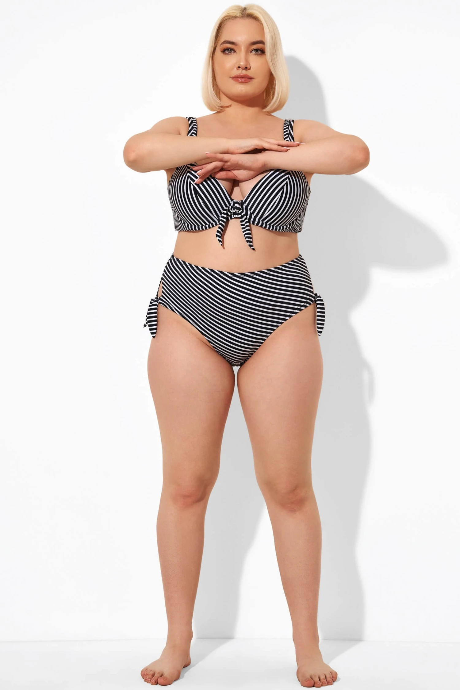 Black Stripe Side Knot High Waist Brief For Lady - Image 4