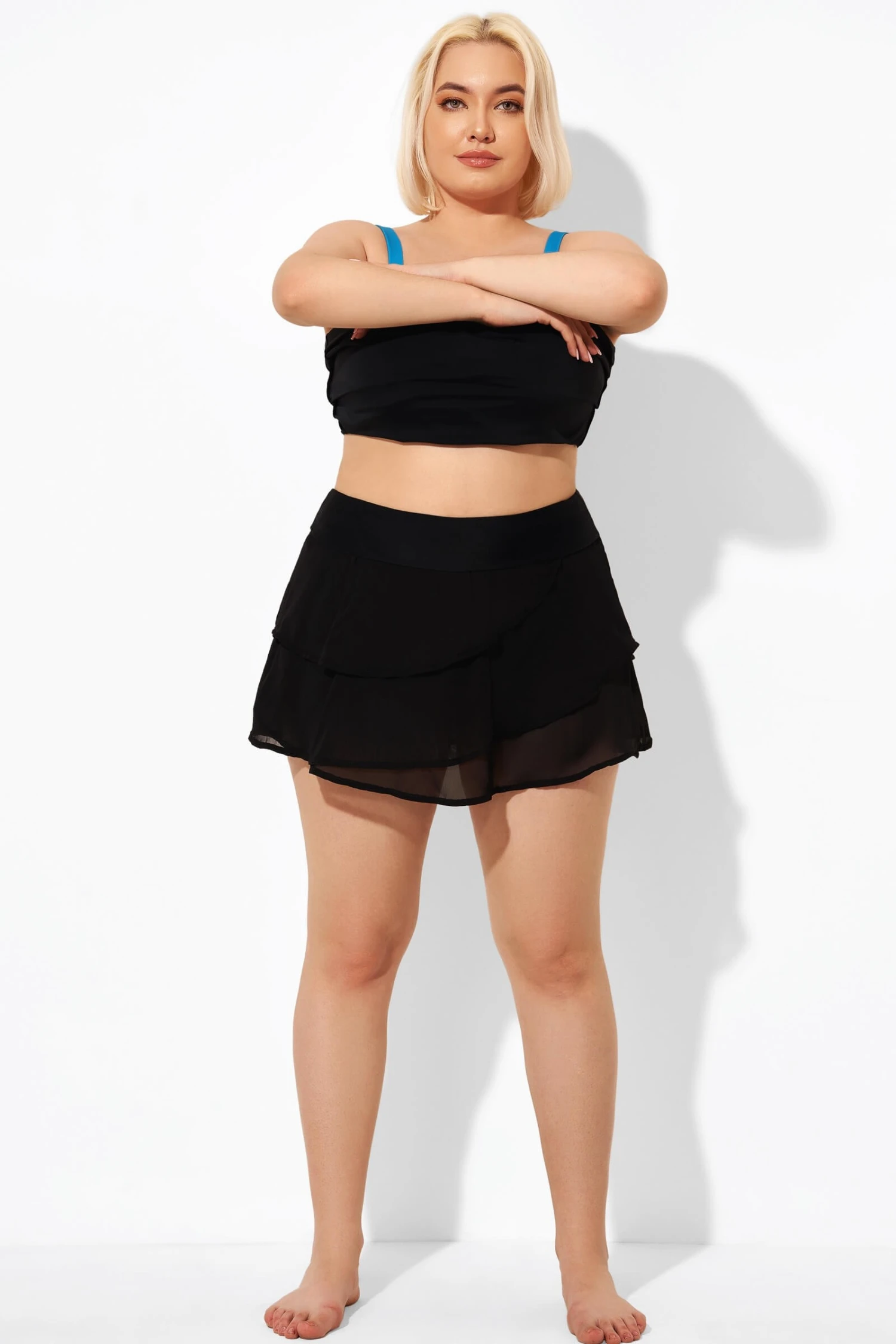 Black High Waisted Layered Black Swim Skirt - Image 4