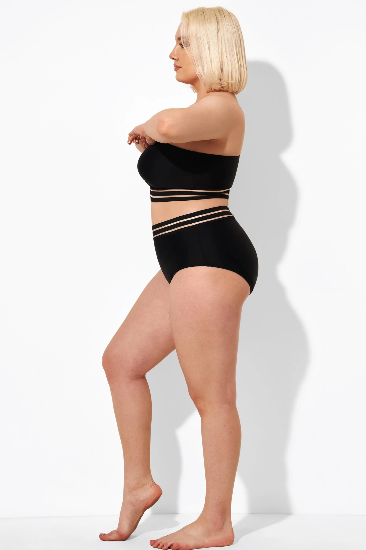 Black Mesh High Waist Bikini Bottom - Image 2