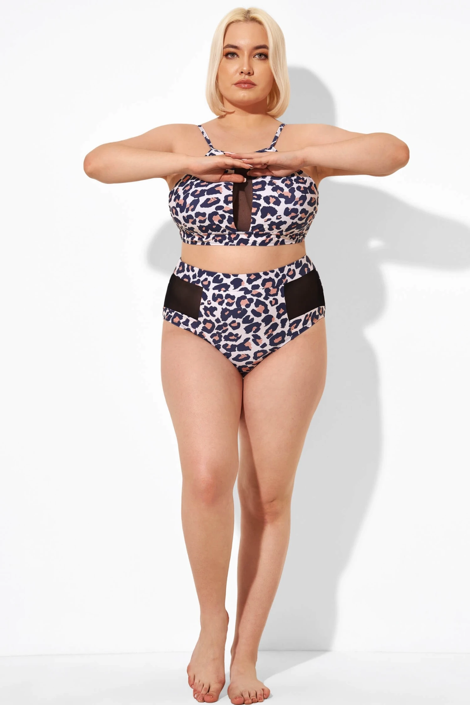 Leopard Mesh High Waisted Swim Bottoms