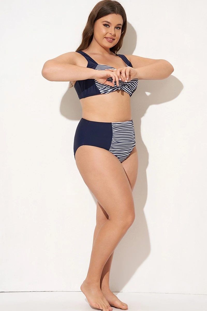 Striped High Waist Swim Bikini Bottom - Image 4
