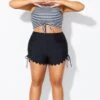 Black Drawstring Side High Waisted Bikini Bottom