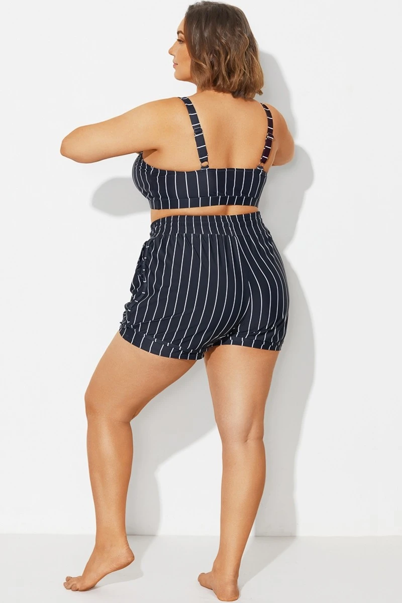 Plus Size Black & White Pinstripe Shorts - Image 2