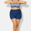 Plus Size Navy Mid Waist Women Shorts