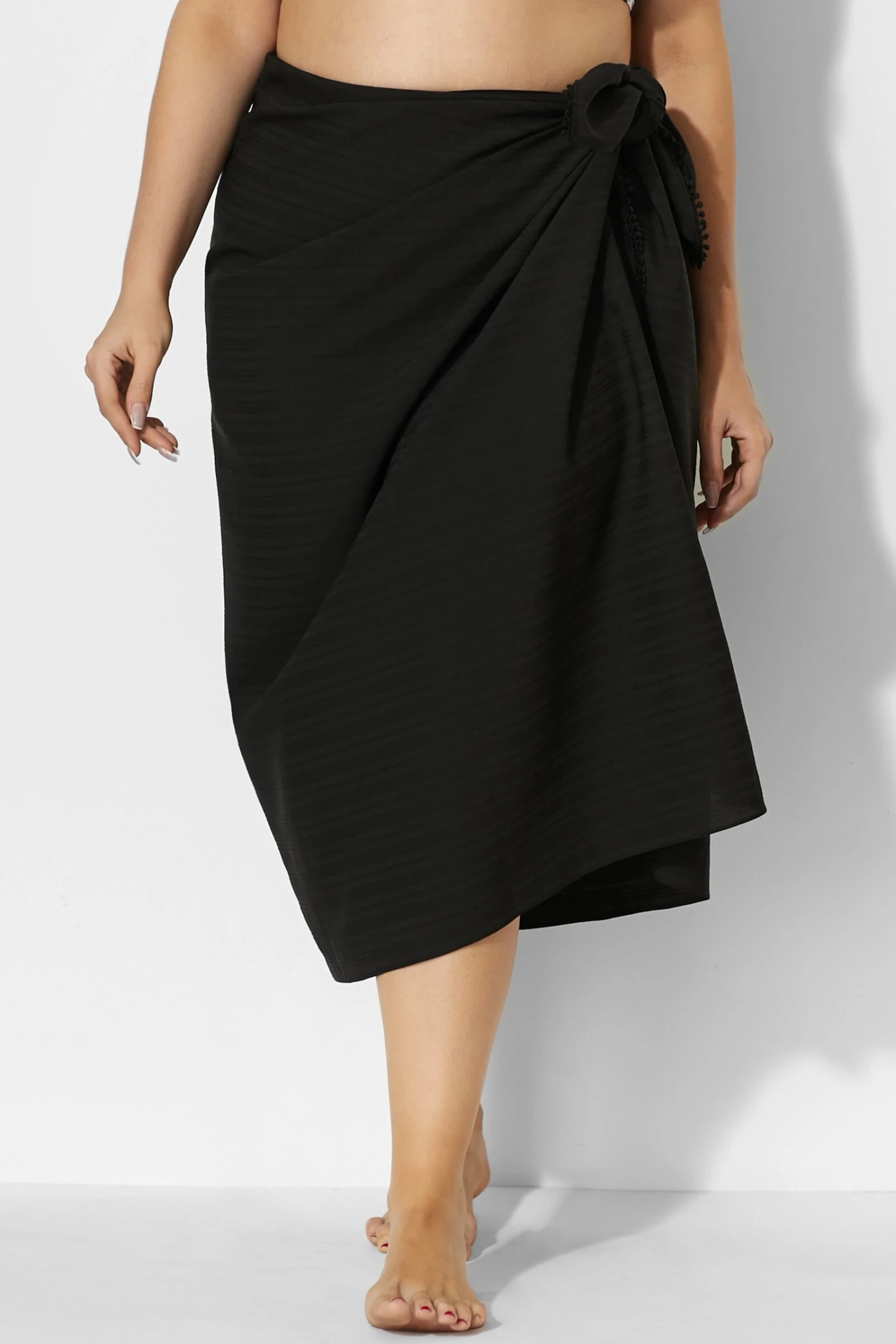 Sexy Side Tie Black Sarong Cover Up - Image 2