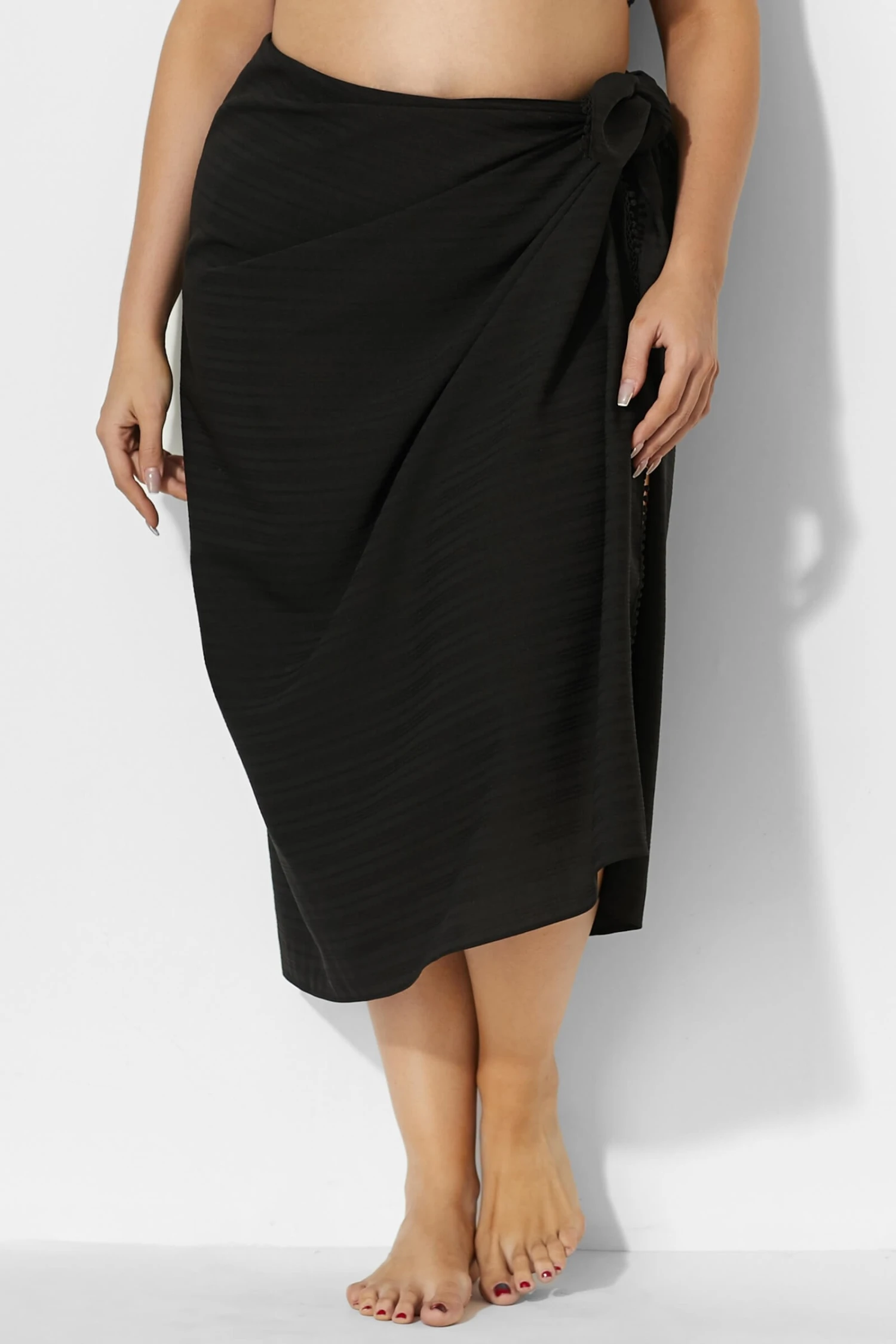 Sexy Side Tie Black Sarong Cover Up - Image 3