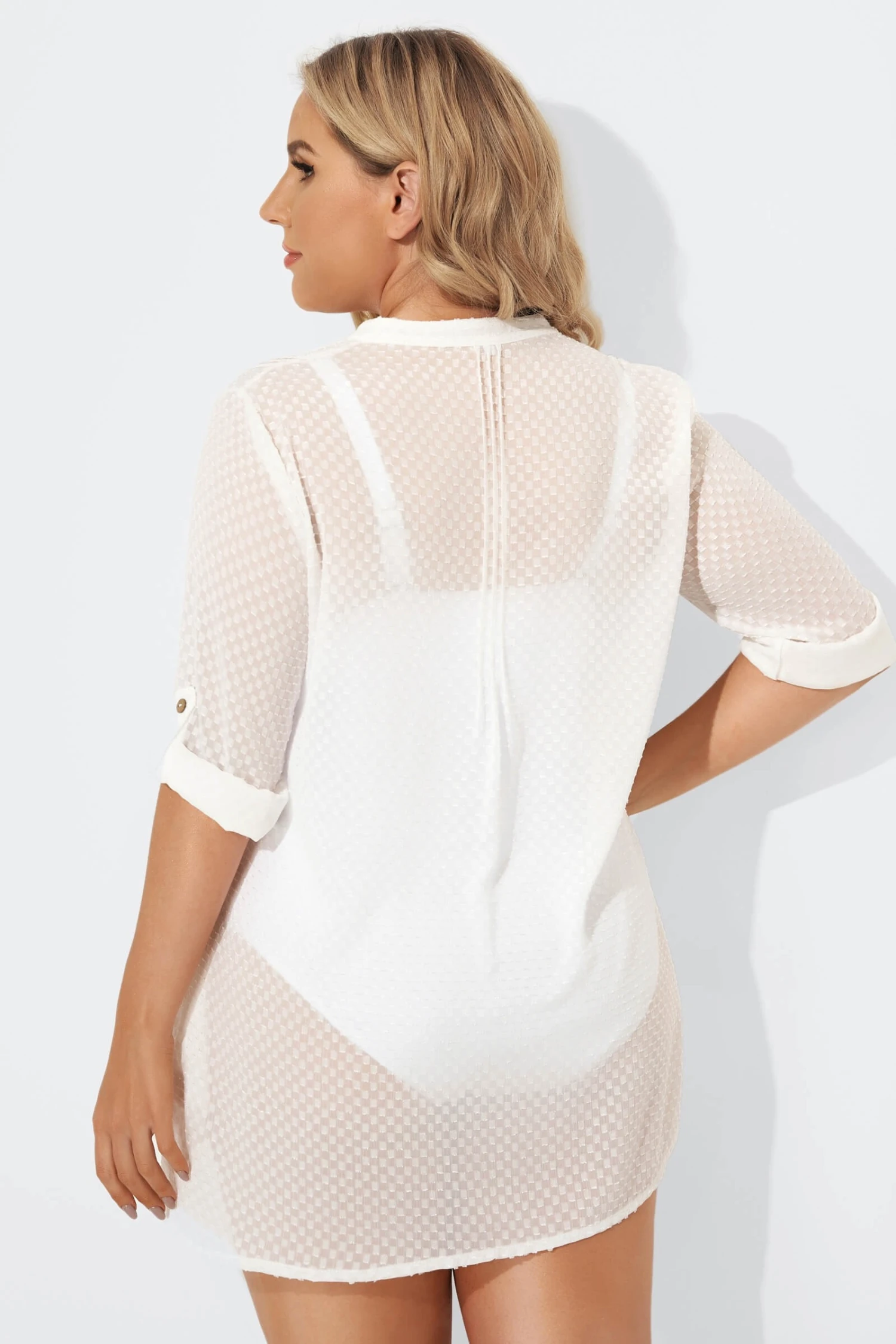 White Button Up Cover Up Shirt With Pockets - Image 2