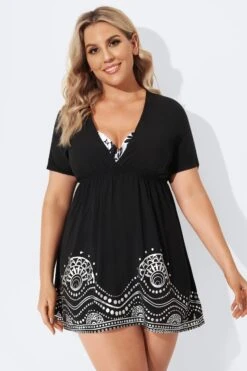 Black Elastic Waistband V-Neck Cover Up Dress