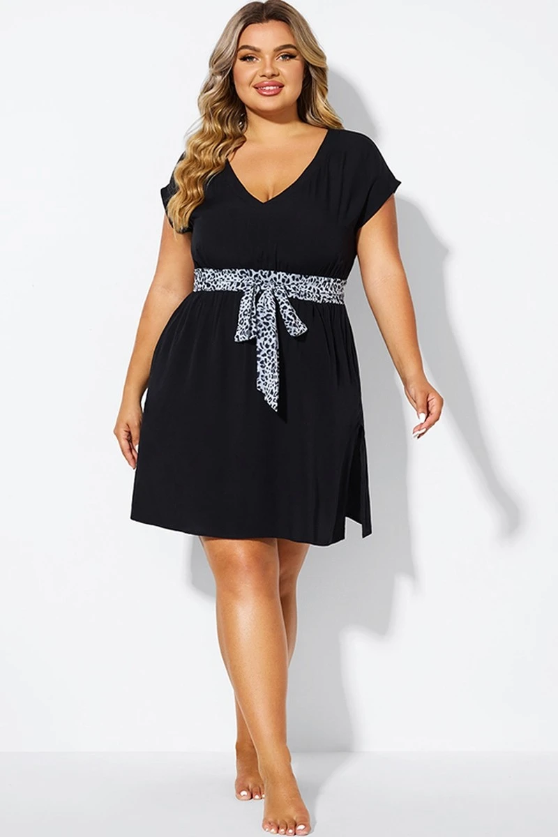 Black V-neck Side Slit Tunic Cover Up - Image 3
