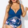 Floral Print Cut Out Mesh Underwire One Piece Swimsuit