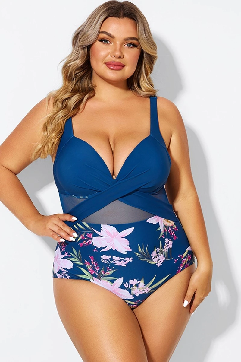 Floral Print Cut Out Mesh Underwire One Piece Swimsuit - Image 6