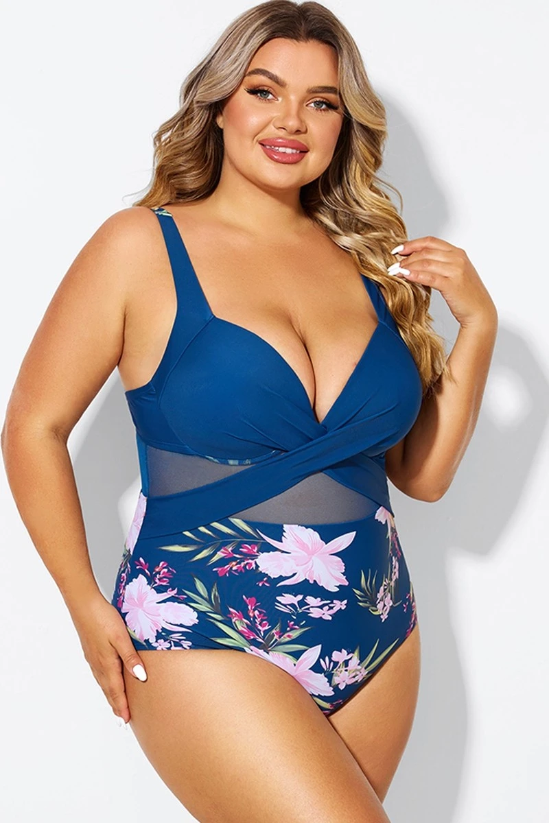 Floral Print Cut Out Mesh Underwire One Piece Swimsuit - Image 5