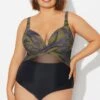 V-Neck Camouflage Print Mesh Underwired One Piece Swimsuit