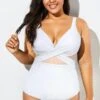 White Cut Out Mesh Underwire One Piece Swimsuit