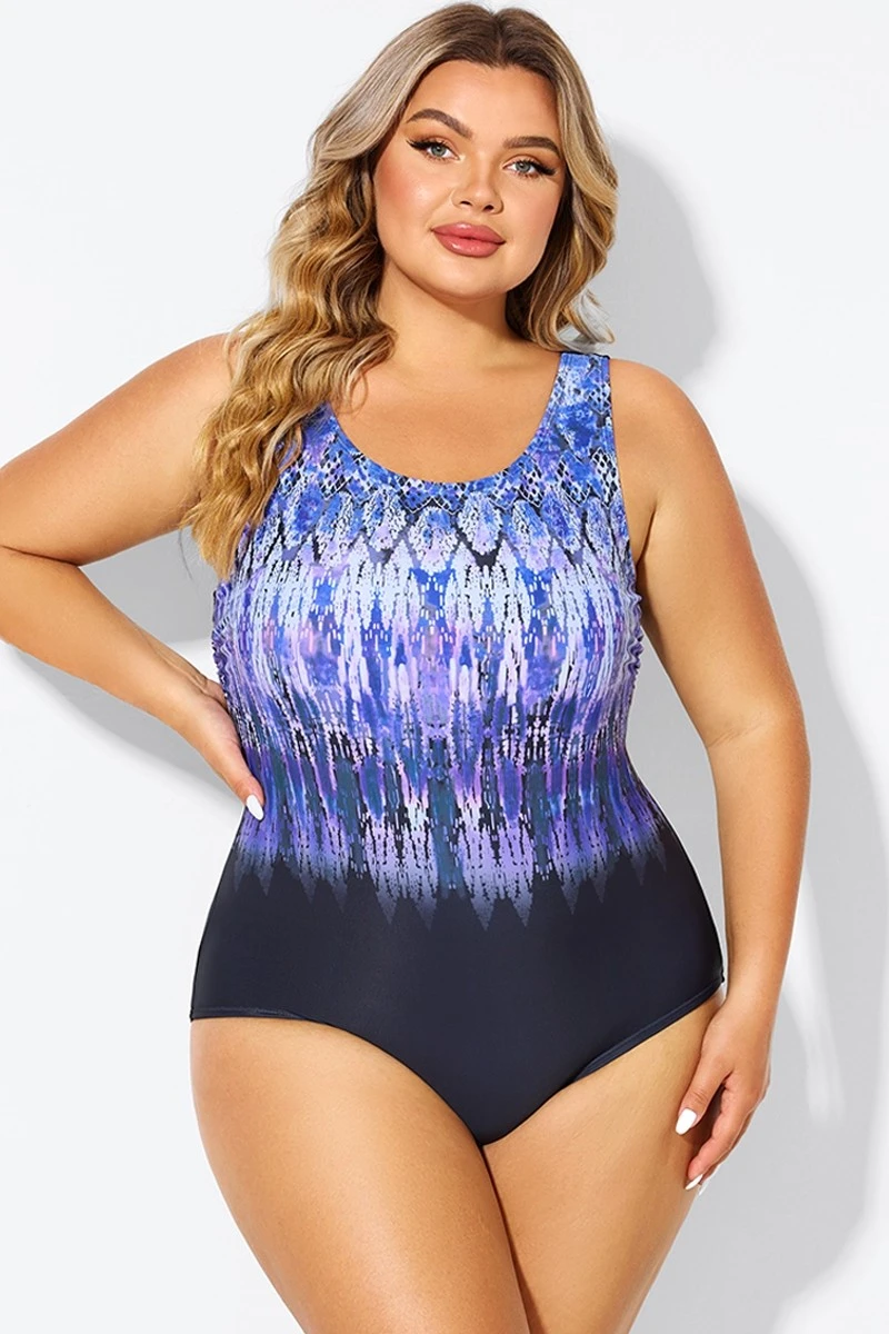Purple High Neck Tummy Control One Piece Swimsuit